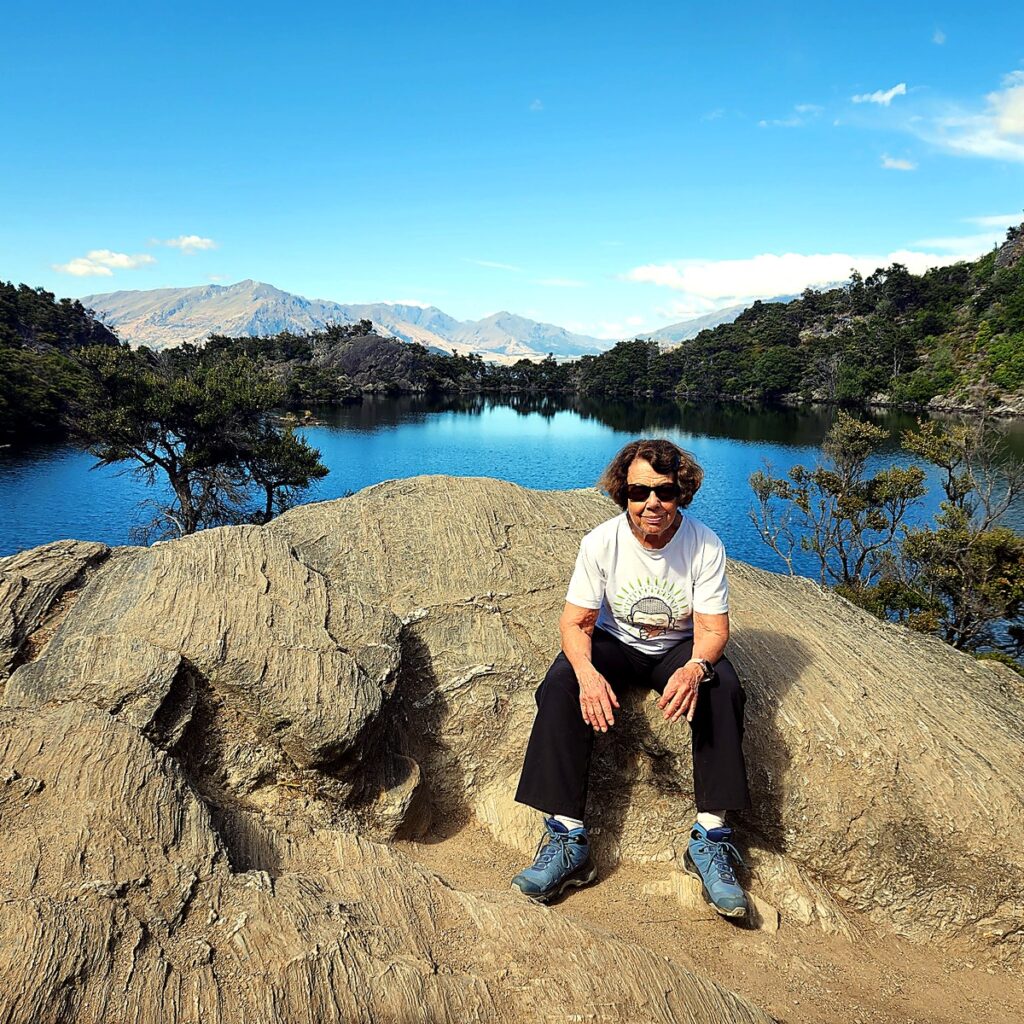 Sue Greene just off a hiking trail in New Zealand